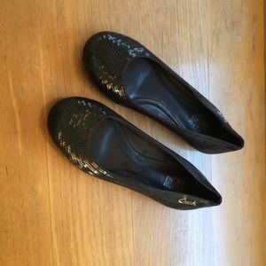 Black sequin ballet flats, Coach